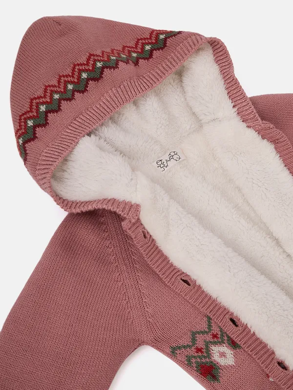 JWAAQ_Cotton_Knit_Full_Sleeve_Zig_Zag_Printed_Baby_kids_unisex_Winter_2_pcs_set_With_Fur_Lined-Rose
