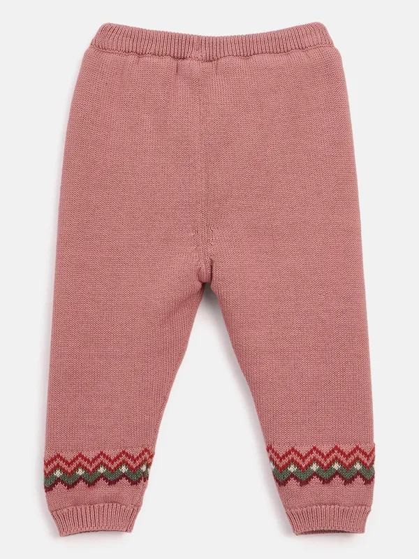 JWAAQ_Cotton_Knit_Full_Sleeve_Zig_Zag_Printed_Baby_kids_unisex_Winter_2_pcs_set_With_Fur_Lined-Rose