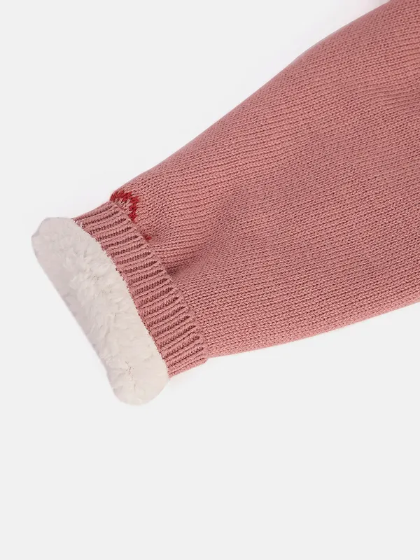 JWAAQ_Cotton_Knit_Full_Sleeve_Zig_Zag_Printed_Baby_kids_unisex_Winter_2_pcs_set_With_Fur_Lined-Rose