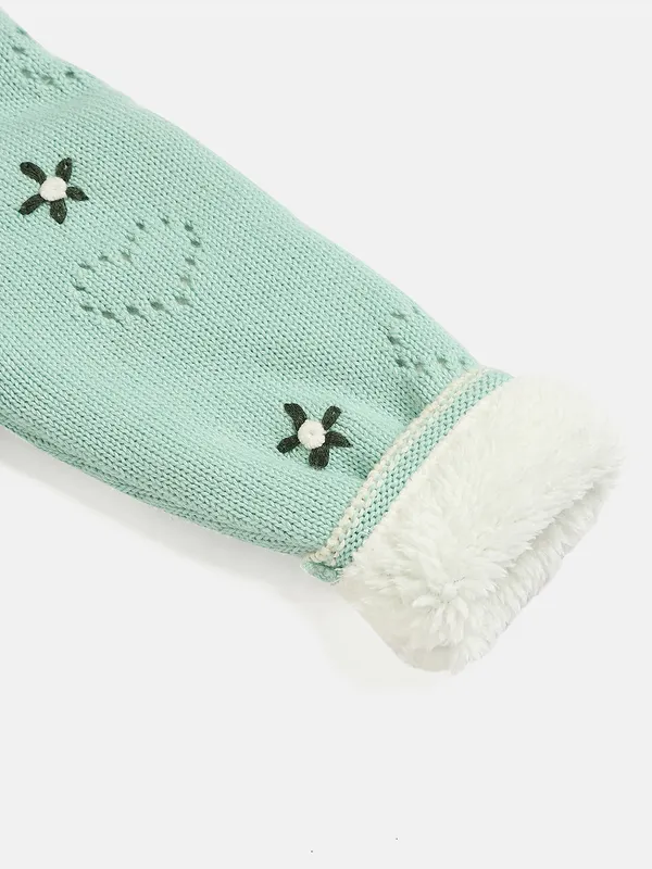 JWAAQ_Cotton_Knit_Full_Sleeve_Baby_kids_unisex_Winter_2_pcs_set_With_Fur_Lined-Green