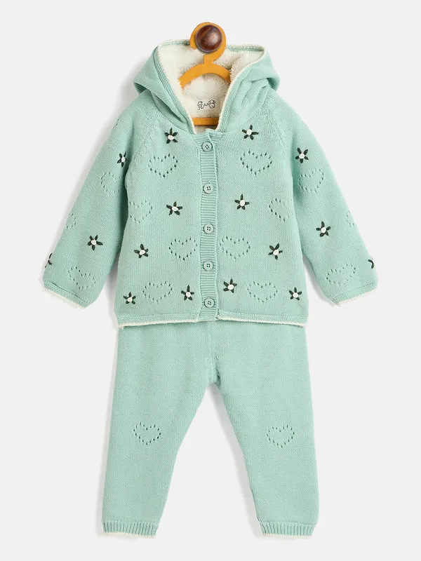 JWAAQ_Cotton_Knit_Full_Sleeve_Baby_kids_unisex_Winter_2_pcs_set_With_Fur_Lined-Green