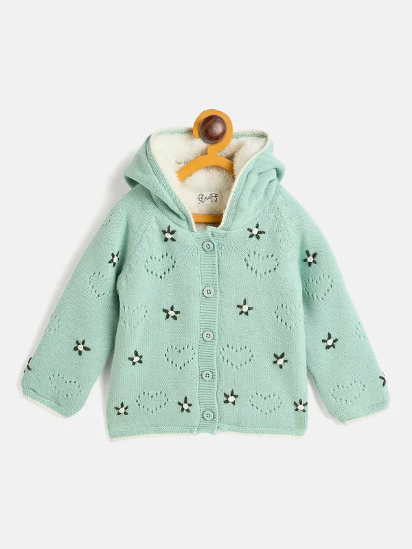 JWAAQ_Cotton_Knit_Full_Sleeve_Baby_kids_unisex_Winter_2_pcs_set_With_Fur_Lined-Green