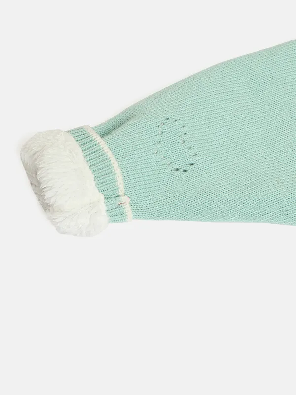 JWAAQ_Cotton_Knit_Full_Sleeve_Baby_kids_unisex_Winter_2_pcs_set_With_Fur_Lined-Green