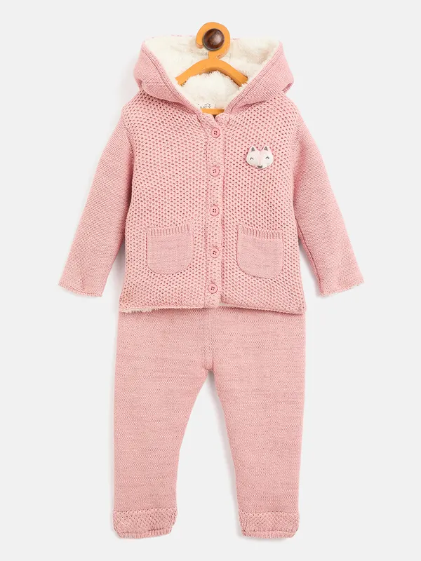 JWAAQ_Cotton_Knit_Full_Sleeve_Baby_kids_unisex_Winter_2_pcs_set_With_Fur_Lined-D.Pink