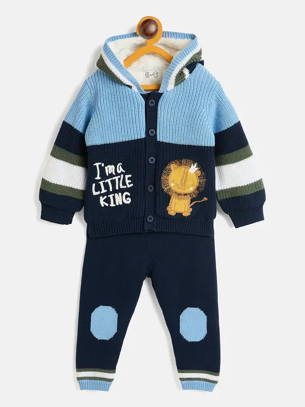 JWAAQ_Cotton_Knit_Full_Sleeve_Baby_kids_unisex_Winter_2_pcs_set_With_Fur_Lined-Blue