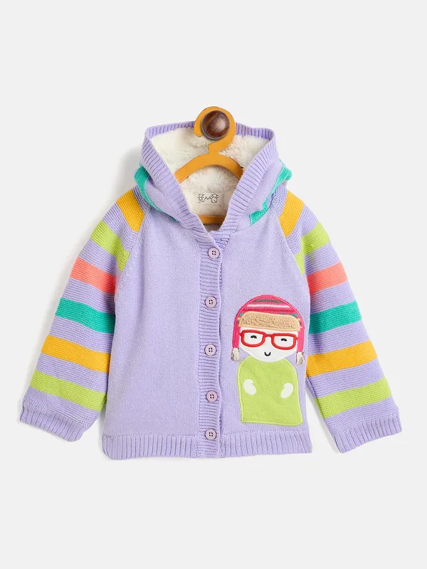 JWAAQ_Cotton_Knit_Full_Sleeve_Baby_kids_unisex_Winter_2_pcs_set_With_Fur_Lined-Purpal