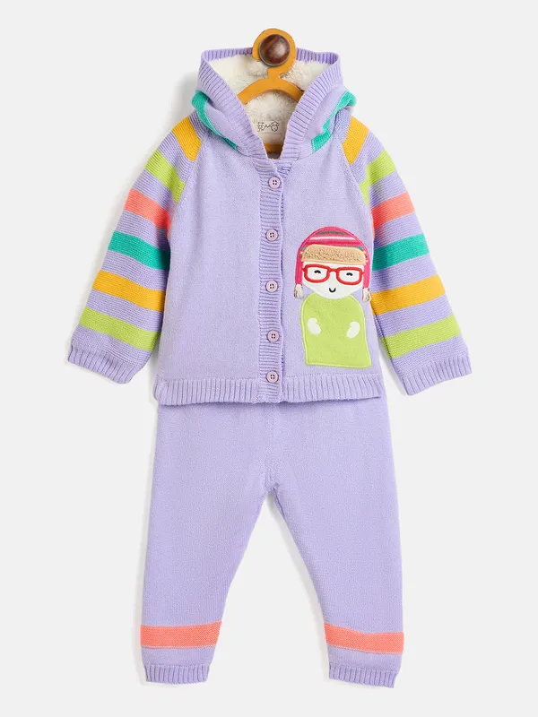 JWAAQ_Cotton_Knit_Full_Sleeve_Baby_kids_unisex_Winter_2_pcs_set_With_Fur_Lined-Purpal