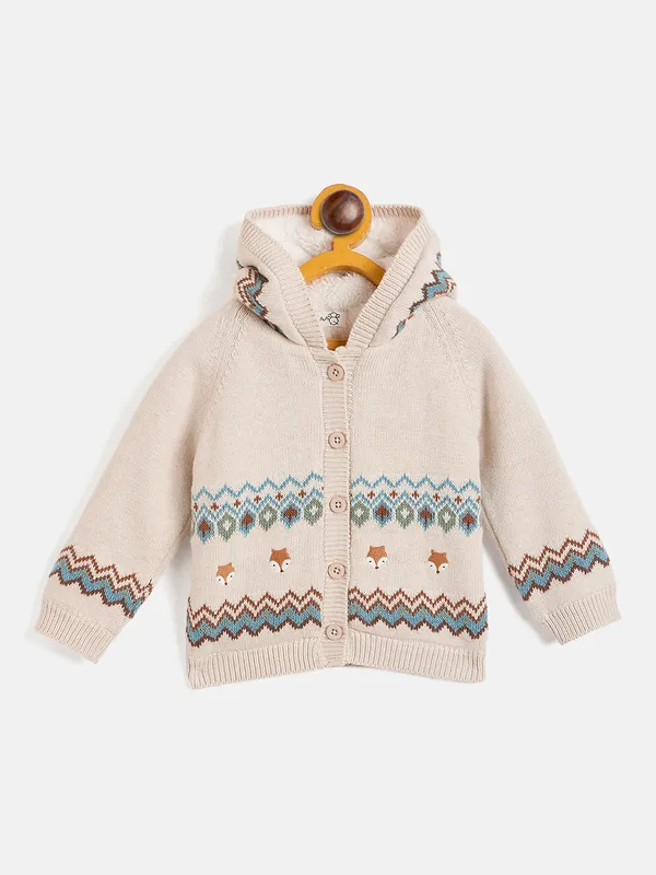 JWAAQ_Cotton_Knit_Full_Sleeve_Zig_Zag_Printed_Baby_kids_unisex_Winter_2_pcs_set_With_Fur_Lined-Oatmeal