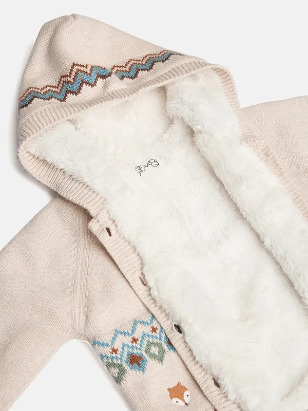 JWAAQ_Cotton_Knit_Full_Sleeve_Zig_Zag_Printed_Baby_kids_unisex_Winter_2_pcs_set_With_Fur_Lined-Oatmeal