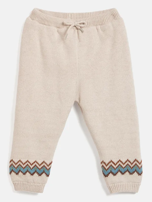 JWAAQ_Cotton_Knit_Full_Sleeve_Zig_Zag_Printed_Baby_kids_unisex_Winter_2_pcs_set_With_Fur_Lined-Oatmeal
