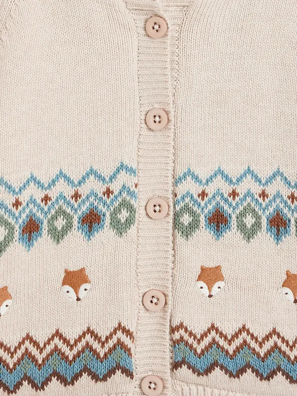 JWAAQ_Cotton_Knit_Full_Sleeve_Zig_Zag_Printed_Baby_kids_unisex_Winter_2_pcs_set_With_Fur_Lined-Oatmeal