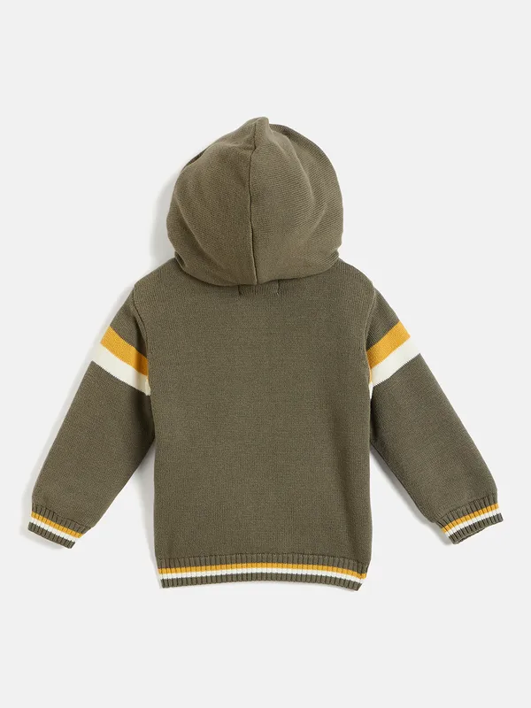 JWAAQ_Cotton_Knit_Full_Sleeve_Striped_With_Patch_Baby_kids_unisex_Winter_2_pcs_set_With_Fur_Lined-Olive