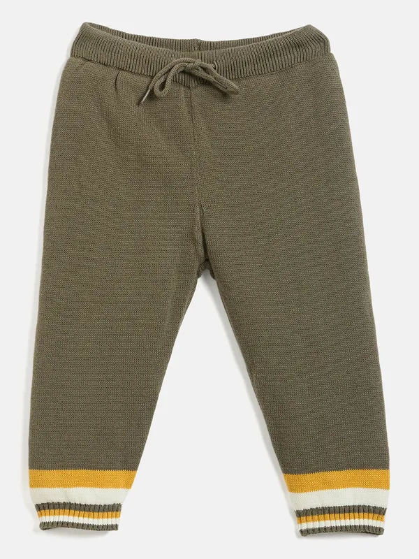 JWAAQ_Cotton_Knit_Full_Sleeve_Striped_With_Patch_Baby_kids_unisex_Winter_2_pcs_set_With_Fur_Lined-Olive