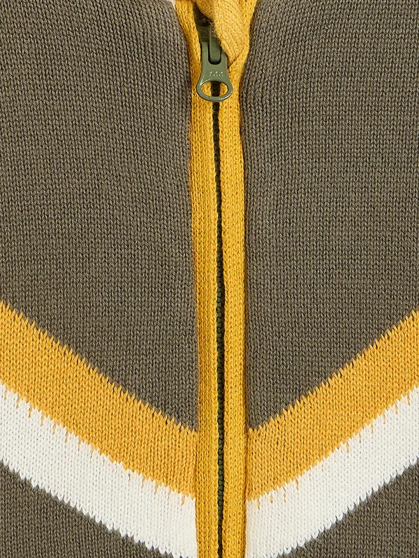 JWAAQ_Cotton_Knit_Full_Sleeve_Striped_With_Patch_Baby_kids_unisex_Winter_2_pcs_set_With_Fur_Lined-Olive