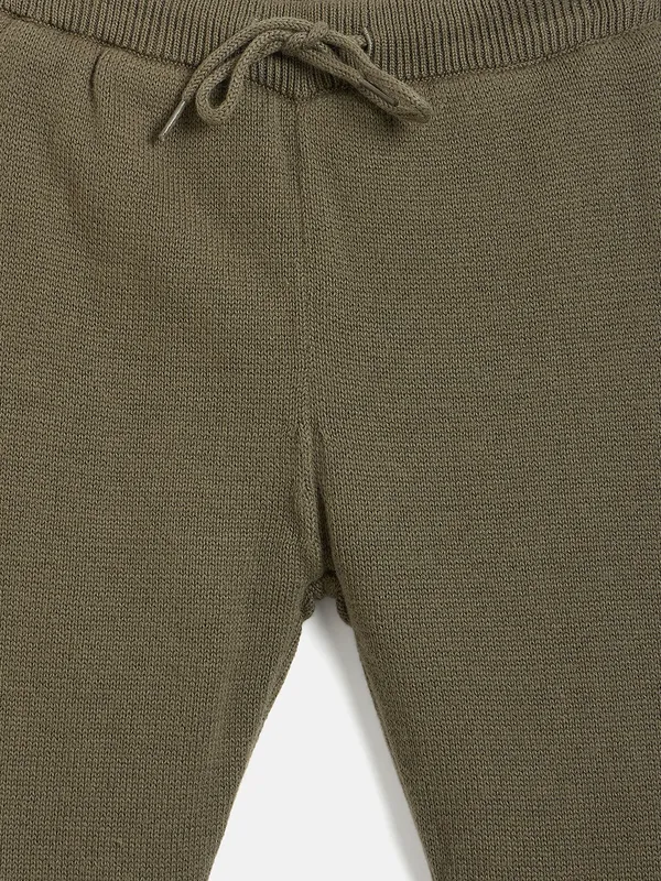 JWAAQ_Cotton_Knit_Full_Sleeve_Striped_With_Patch_Baby_kids_unisex_Winter_2_pcs_set_With_Fur_Lined-Olive
