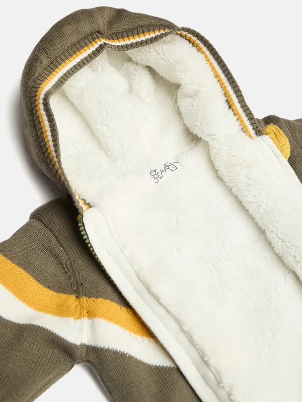 JWAAQ_Cotton_Knit_Full_Sleeve_Striped_With_Patch_Baby_kids_unisex_Winter_2_pcs_set_With_Fur_Lined-Olive