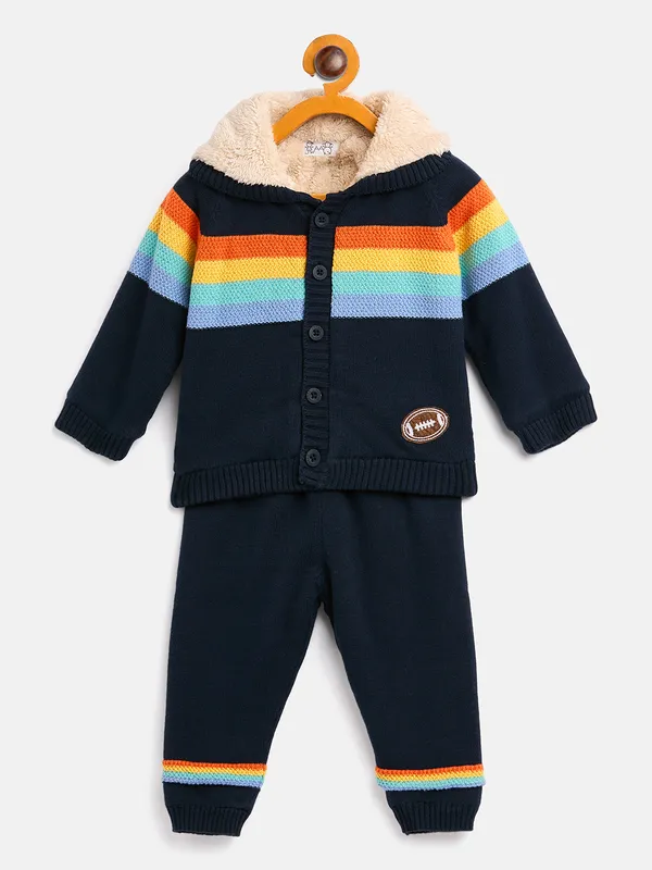 2-Piece_Navy_Blue_Full_Sleeve_Cotton_Faux_Fur_Winter_Set_For_Unisex_Kids