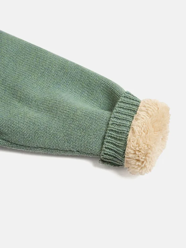 JWAAQ_Cotton_Knit_Full_Sleeve_Baby_kids_unisex_Winter_2_pcs_set_With_Fur_Lined-Olive