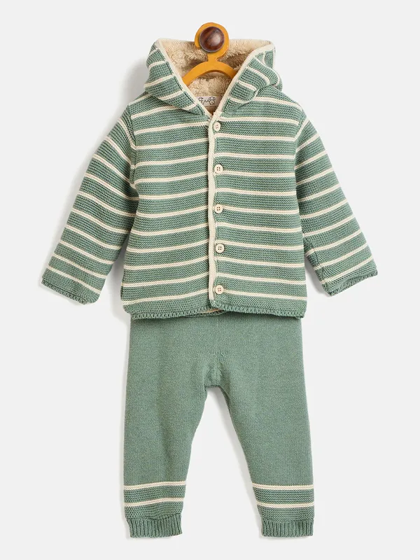 JWAAQ_Cotton_Knit_Full_Sleeve_Baby_kids_unisex_Winter_2_pcs_set_With_Fur_Lined-Olive