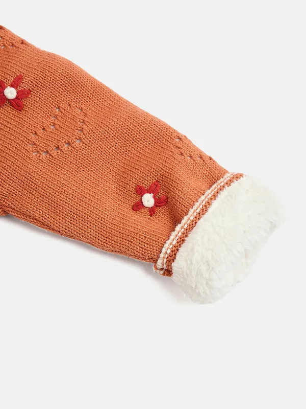 JWAAQ_Cotton_Knit_Full_Sleeve_Baby_kids_unisex_Winter_2_pcs_set_With_Fur_Lined-Rust
