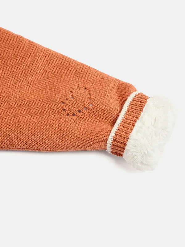 JWAAQ_Cotton_Knit_Full_Sleeve_Baby_kids_unisex_Winter_2_pcs_set_With_Fur_Lined-Rust