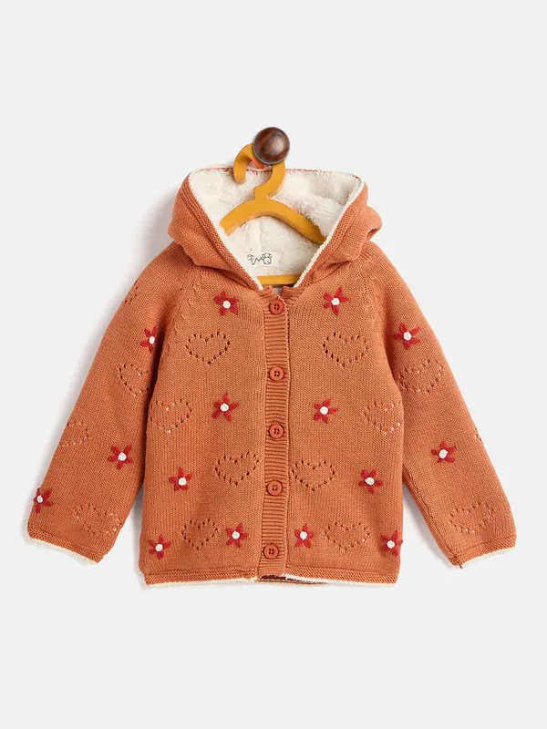 JWAAQ_Cotton_Knit_Full_Sleeve_Baby_kids_unisex_Winter_2_pcs_set_With_Fur_Lined-Rust
