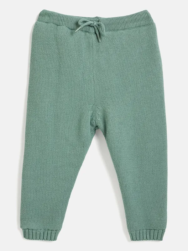 JWAAQ_Cotton_Knit_Full_Sleeve_Baby_kids_unisex_Winter_2_pcs_set_With_Fur_Lined-Green