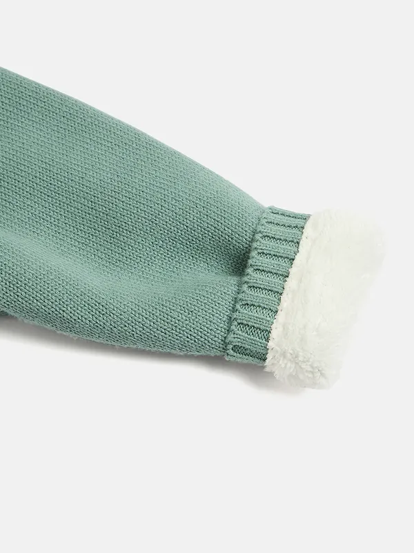 JWAAQ_Cotton_Knit_Full_Sleeve_Baby_kids_unisex_Winter_2_pcs_set_With_Fur_Lined-Green