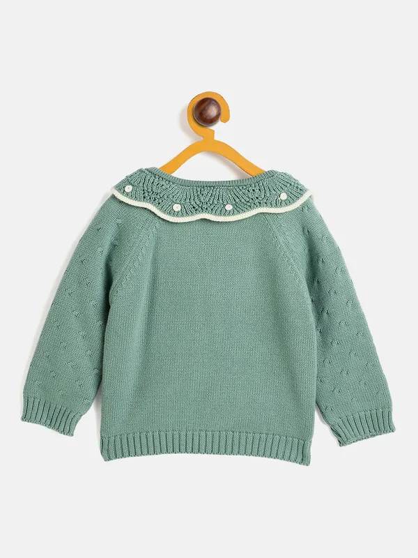 JWAAQ_Cotton_Knit_Full_Sleeve_Baby_kids_unisex_Winter_2_pcs_set_With_Fur_Lined-Green