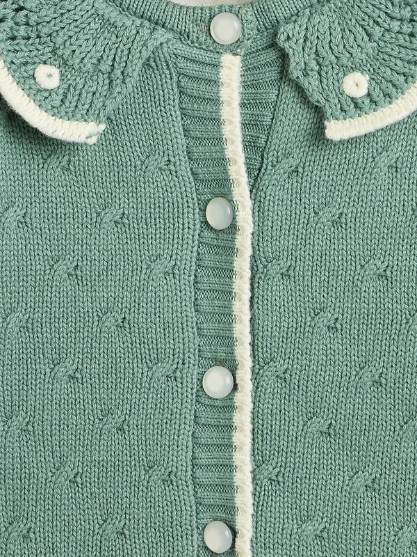 JWAAQ_Cotton_Knit_Full_Sleeve_Baby_kids_unisex_Winter_2_pcs_set_With_Fur_Lined-Green