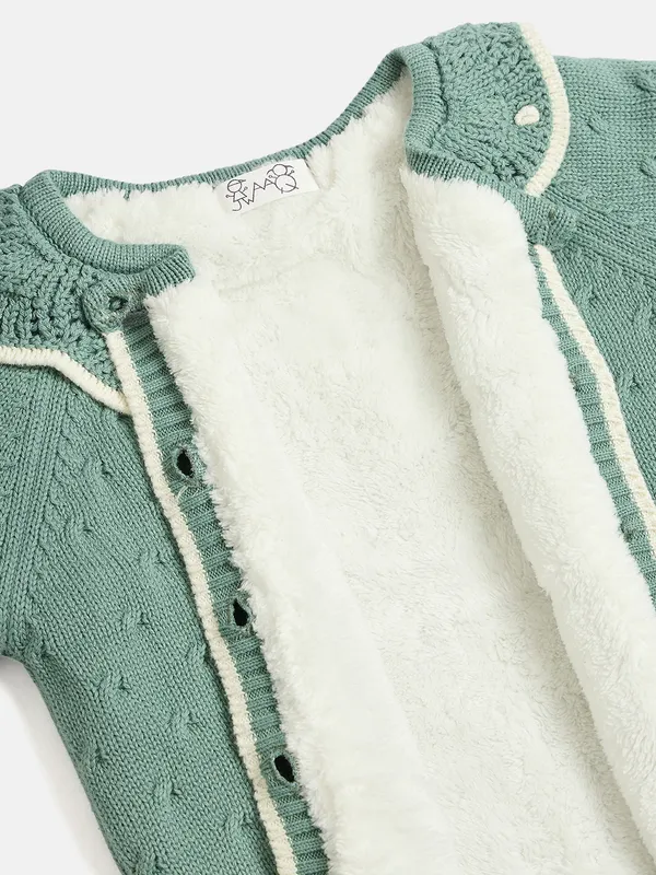 JWAAQ_Cotton_Knit_Full_Sleeve_Baby_kids_unisex_Winter_2_pcs_set_With_Fur_Lined-Green