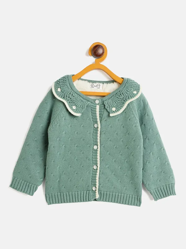 JWAAQ_Cotton_Knit_Full_Sleeve_Baby_kids_unisex_Winter_2_pcs_set_With_Fur_Lined-Green