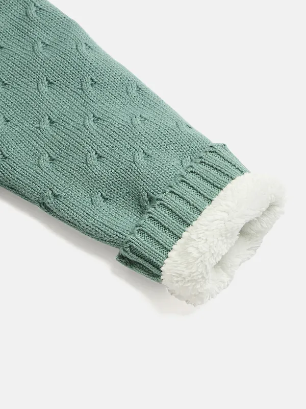 JWAAQ_Cotton_Knit_Full_Sleeve_Baby_kids_unisex_Winter_2_pcs_set_With_Fur_Lined-Green