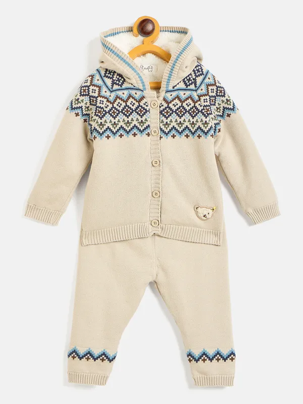 JWAAQ_Cotton_Knit_Full_Sleeve_Color_Block_With_Teddy_Patch_Baby_kids_unisex_Winter_2_pcs_set_With_Fur_Lined-Oatmeal