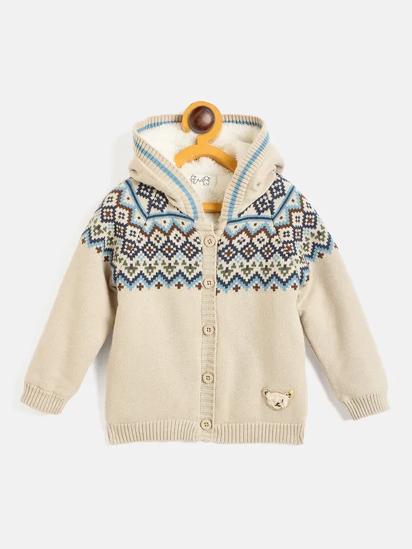 JWAAQ_Cotton_Knit_Full_Sleeve_Color_Block_With_Teddy_Patch_Baby_kids_unisex_Winter_2_pcs_set_With_Fur_Lined-Oatmeal