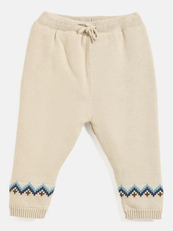 JWAAQ_Cotton_Knit_Full_Sleeve_Color_Block_With_Teddy_Patch_Baby_kids_unisex_Winter_2_pcs_set_With_Fur_Lined-Oatmeal