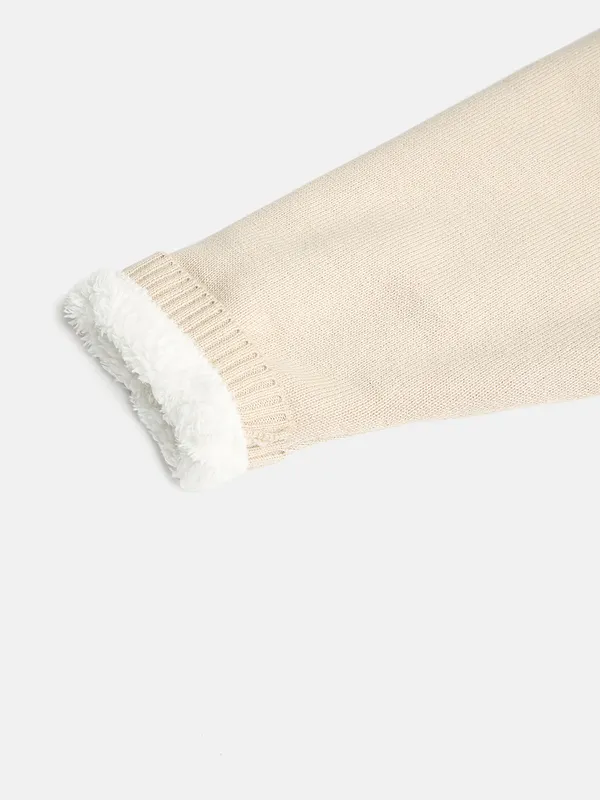 JWAAQ_Cotton_Knit_Full_Sleeve_Color_Block_With_Teddy_Patch_Baby_kids_unisex_Winter_2_pcs_set_With_Fur_Lined-Oatmeal