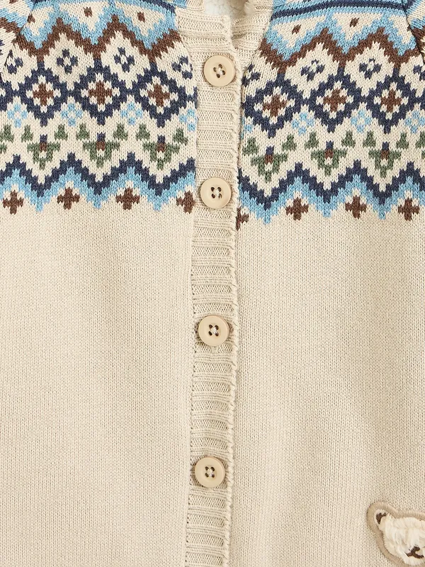 JWAAQ_Cotton_Knit_Full_Sleeve_Color_Block_With_Teddy_Patch_Baby_kids_unisex_Winter_2_pcs_set_With_Fur_Lined-Oatmeal