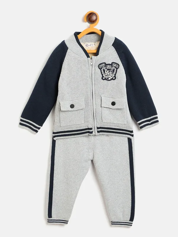 JWAAQ_Cotton_Knit_Full_Sleeve_Baby_kids_unisex_Winter_2_pcs_set_With_Fur_Lined-Grey
