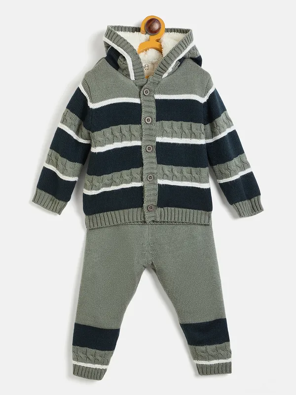 JWAAQ_Cotton_Knit_Full_Sleeve_Striped_Baby_kids_unisex_Winter_2_pcs_set_With_Fur_Lined-Navy