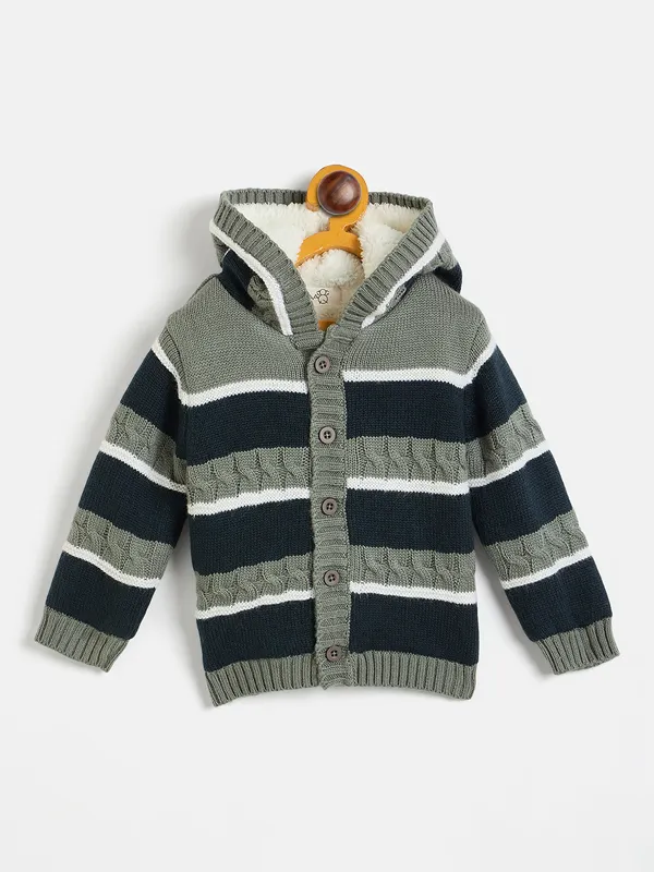 JWAAQ_Cotton_Knit_Full_Sleeve_Striped_Baby_kids_unisex_Winter_2_pcs_set_With_Fur_Lined-Navy