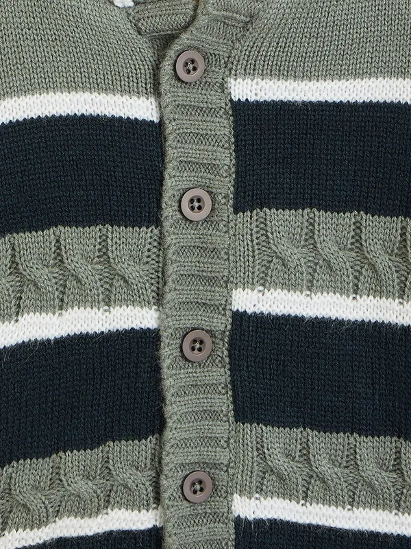JWAAQ_Cotton_Knit_Full_Sleeve_Striped_Baby_kids_unisex_Winter_2_pcs_set_With_Fur_Lined-Navy