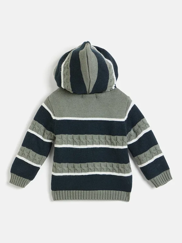 JWAAQ_Cotton_Knit_Full_Sleeve_Striped_Baby_kids_unisex_Winter_2_pcs_set_With_Fur_Lined-Navy