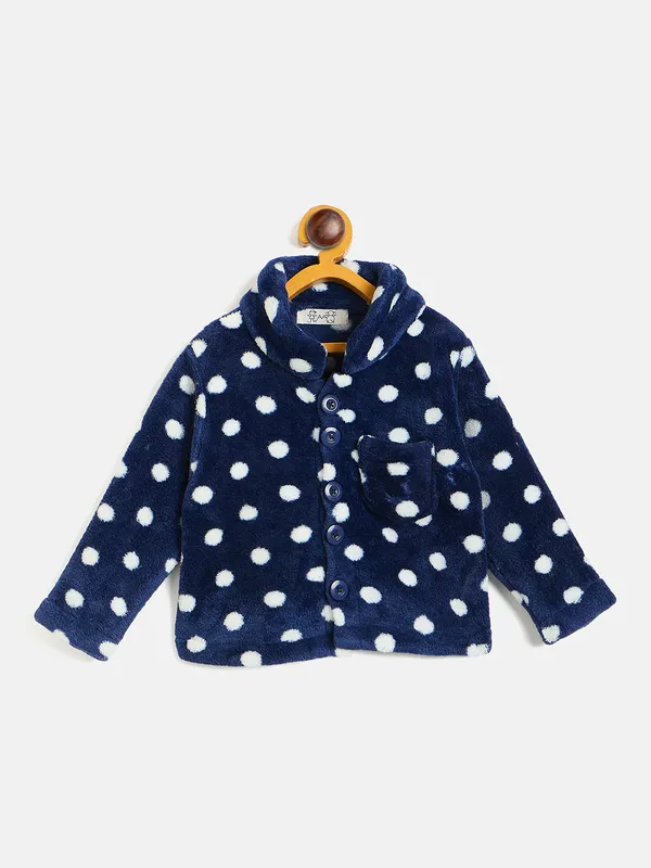 JWAAQ_Fur_Knited_Fabric_Full_Sleeve_Self_Dots_Printed_Baby_kids_unisex_Winter_2_pcs_set-Navy