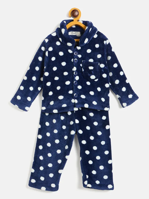 JWAAQ_Fur_Knited_Fabric_Full_Sleeve_Self_Dots_Printed_Baby_kids_unisex_Winter_2_pcs_set-Navy