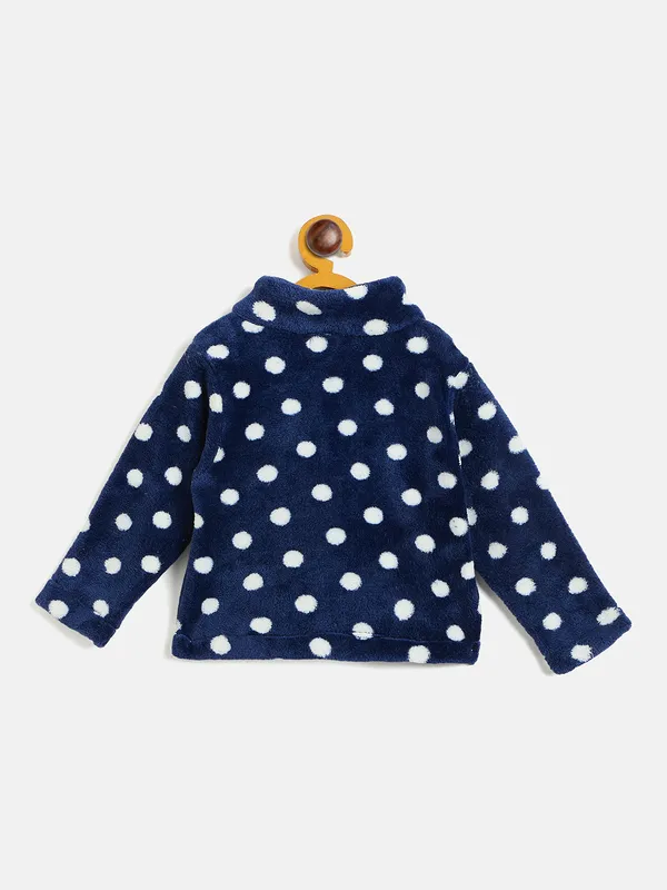 JWAAQ_Fur_Knited_Fabric_Full_Sleeve_Self_Dots_Printed_Baby_kids_unisex_Winter_2_pcs_set-Navy