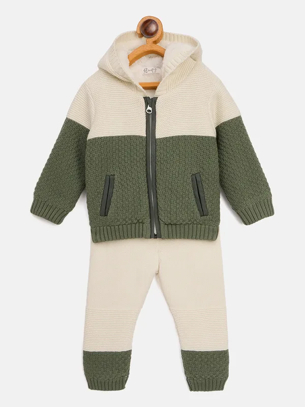 JWAAQ_Cotton_Knit_Full_Sleeve_Color_Blocked_Baby_kids_unisex_Winter_2_pcs_set_With_Fur_Lined-Green