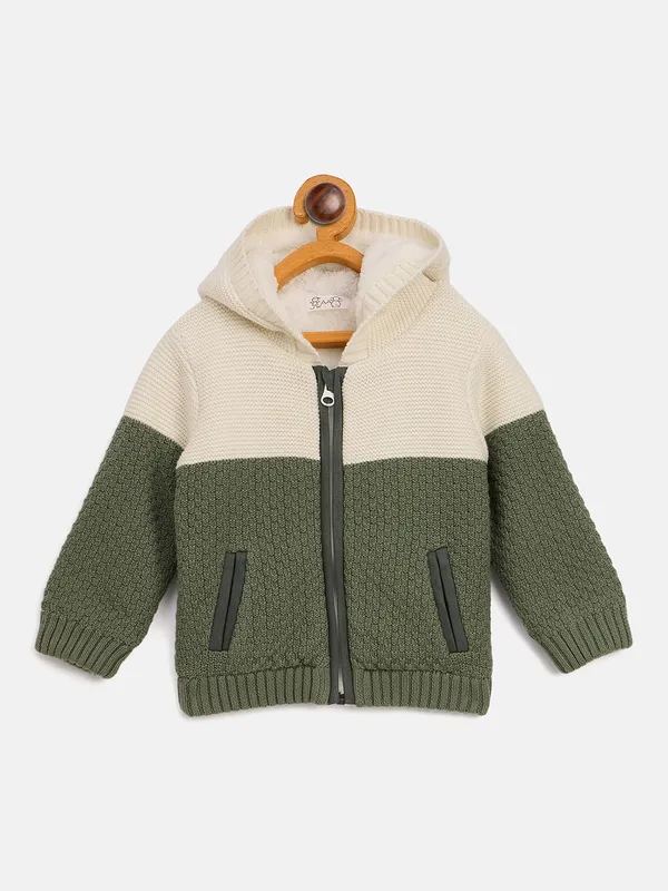 JWAAQ_Cotton_Knit_Full_Sleeve_Color_Blocked_Baby_kids_unisex_Winter_2_pcs_set_With_Fur_Lined-Green