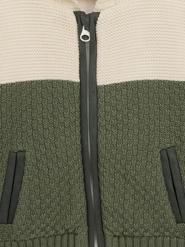 JWAAQ_Cotton_Knit_Full_Sleeve_Color_Blocked_Baby_kids_unisex_Winter_2_pcs_set_With_Fur_Lined-Green