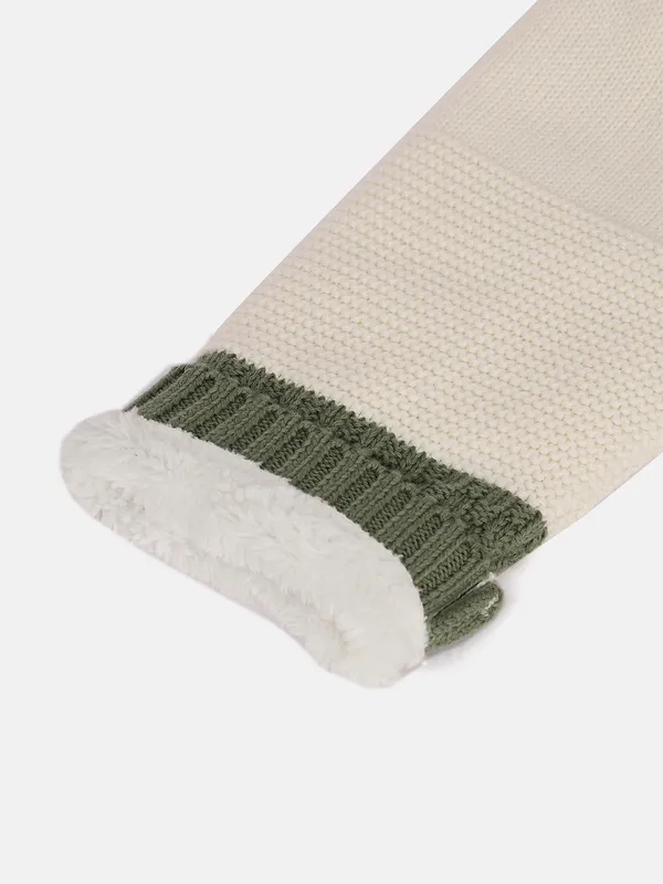 JWAAQ_Cotton_Knit_Full_Sleeve_Color_Blocked_Baby_kids_unisex_Winter_2_pcs_set_With_Fur_Lined-Green